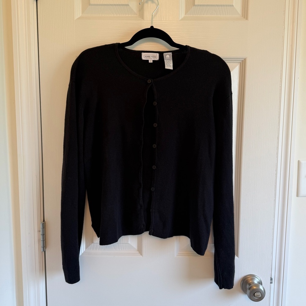 Jeanne Pierre Black Button-Front Women's Cardigan Sweater - Picture 2 of 4